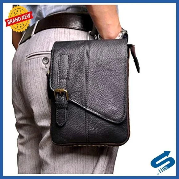 Genuine Leather Messenger Bag Convertible Waist Pack Adjustable Strap Multi-Wear